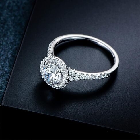 الكلاسيكية هالو 1ct 6.5 مللي متر الجولة الرائعة قص D اللون VVS مويسانيتي خواتم الخطبة للنساء خاتم مويسانيتي الفضة in Kuwait