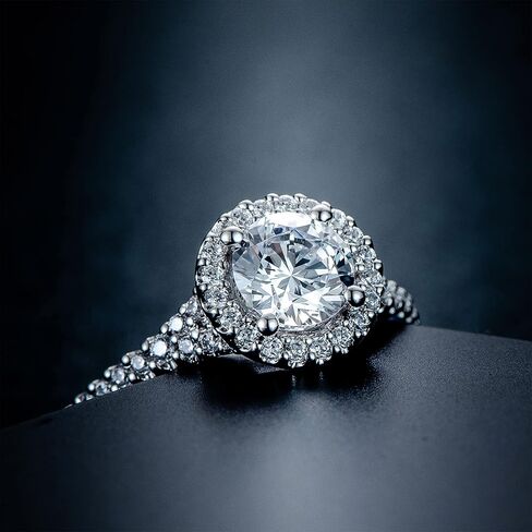 الكلاسيكية هالو 1ct 6.5 مللي متر الجولة الرائعة قص D اللون VVS مويسانيتي خواتم الخطبة للنساء خاتم مويسانيتي الفضة in Kuwait