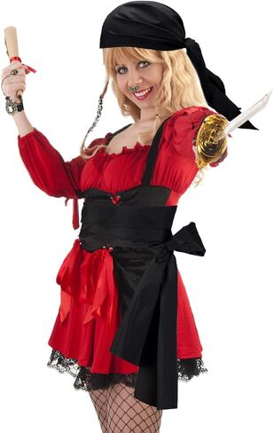 Keymall Pirate Costume Accessories 6 Pieces with Pirate Head Scarf Sash Bracelet Necklace Fake Nose Rings Pirate Hair Beads in Kuwait