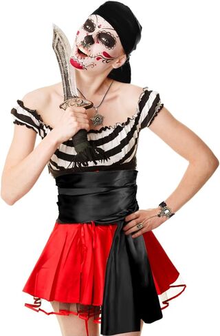 Keymall Pirate Costume Accessories 6 Pieces with Pirate Head Scarf Sash Bracelet Necklace Fake Nose Rings Pirate Hair Beads in Kuwait