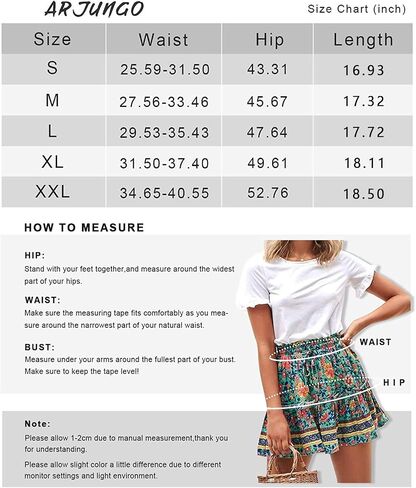 Arjungo Women's Floral Print High Waist with Drawstring Ruffle Flared Boho A Line Skater Mini Skirt in Saudi Arabia