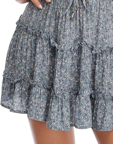 Arjungo Women's Floral Print High Waist with Drawstring Ruffle Flared Boho A Line Skater Mini Skirt in Saudi Arabia