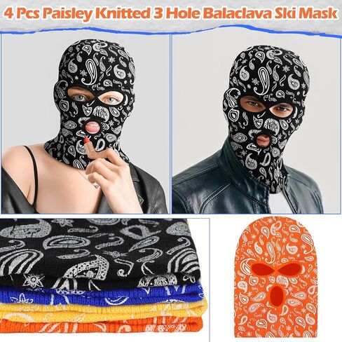 Panitay 4 قطع بيزلي محبوك 3 فتحات قناع التزلج بيزلي بالاكلافا قناع الوجه الشتوي بيزلي دافئ غطاء الوجه الكامل قناع الرياضة في الهواء الطلق للرجال والنساء in Kuwait