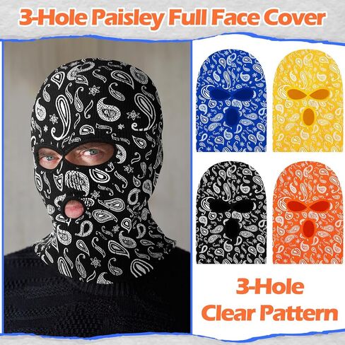 Panitay 4 قطع بيزلي محبوك 3 فتحات قناع التزلج بيزلي بالاكلافا قناع الوجه الشتوي بيزلي دافئ غطاء الوجه الكامل قناع الرياضة في الهواء الطلق للرجال والنساء in Kuwait