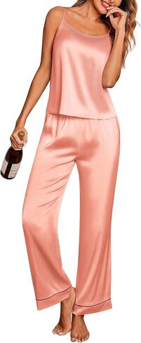 Ekouaer Women Silk Satin Pajamas Sleeveless Pjs Set 2 Piece Summer Loungewear Sleepwear with Pockets S-XXL in Kuwait