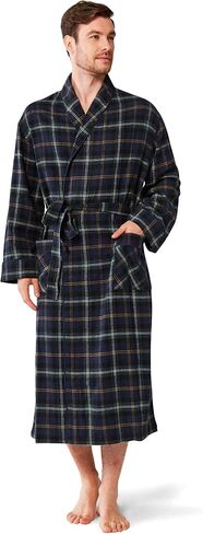 SIORO Mens Robe Flannel Cotton Plaid Bathrobe Soft Shawl Collar Loungewear in Kuwait