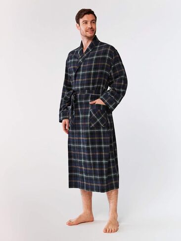 SIORO Mens Robe Flannel Cotton Plaid Bathrobe Soft Shawl Collar Loungewear in Kuwait