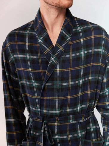 SIORO Mens Robe Flannel Cotton Plaid Bathrobe Soft Shawl Collar Loungewear in Kuwait