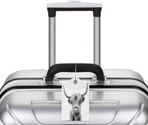 SUPSLOTH 2 حزمة علامة الأمتعة لحقيبة السفر، معرفات علامات حقيبة جلدية لطيفة مع تسميات عنوان اسم الخصوصية حلقة فولاذية متينة للنساء والرجال والبنات للسفر (هايلاند بقرة الثور) in Kuwait