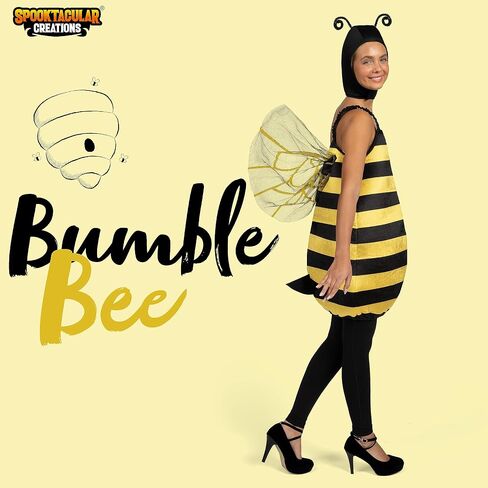 Spooktacular Creations Bumble Bee Costume for Women, Black and Yellow Bee One-Piece Hood Costume in Saudi Arabia