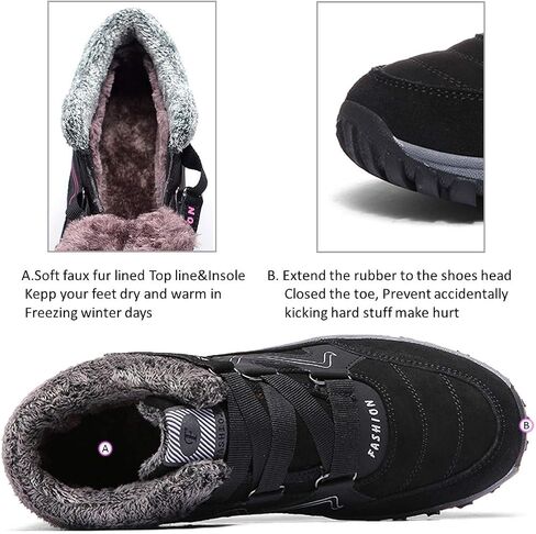 MAIZUN Womens Snow Boots Anti-slip Fur Lined Ankle Booties Warm Slip On Walking Winter Boots Outdoor Hiking Sneakers. in Kuwait