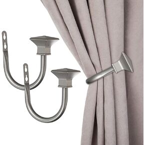 Sumnacon Set of 2 Curtain Holdbacks, Wall Mounted Aluminum Alloy Window Drapery Tiebacks for Bedroom, Livingroom Office Come with Screws, Black