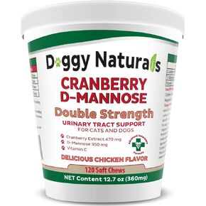 Cranberry D-Mannose for Dogs and Cats Urinary Tract Infection Support Prevents and Eliminates UTI, Bladder Infection Kidney Support, Antioxidant (Double Strength Soft Chew, 120 Soft Chew) in Kuwait