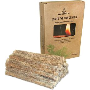 GOLDACE100% Windproof, Rainproof and Moisture- Emergency Survival Tool Kits| Long-Lasting Fire Starters for Campfires| Camping Cooking Kindling Tinder| fire Rope Hemp core| Unlimited Shelf Life