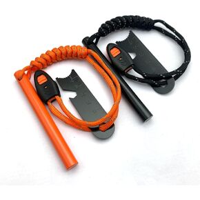 Fire Starter Survival Tool(2PCS), 4"(L) x 3/8"(Diameter) High Visibility Waterproof Ferro Rod Kit, 6-in-1 Multi-Tool Striker Fire Starter with Reflective Paracord and Whistle for Camping, Hiking in Saudi Arabia