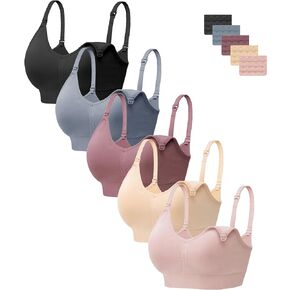 HBselect Women Maternity Bras 5 Pack Nursing Bras for Breastfeeding Seamless Pregnancy Sleep Bralette with Extra Extenders