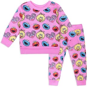 Sesame Street Girls Elmo, Cookie Monster, Big Bird and Abby Cadabby Long Sleeve Shirt and Joggers Set for Infant and Toddler in Kuwait