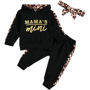 Covvoliy Toddler Baby Girl Fall Winter Clothes Leopard Printed Hoodie Sweatshirt and Pants 2PCS Sweatsuit Outfit in Kuwait