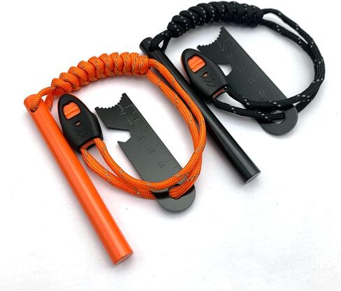 Fire Starter Survival Tool(2PCS), 4"(L) x 3/8"(Diameter) High Visibility Waterproof Ferro Rod Kit, 6-in-1 Multi-Tool Striker Fire Starter with Reflective Paracord and Whistle for Camping, Hiking in Saudi Arabia
