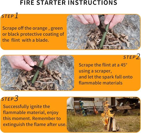 Fire Starter Survival Tool(2PCS), 4"(L) x 3/8"(Diameter) High Visibility Waterproof Ferro Rod Kit, 6-in-1 Multi-Tool Striker Fire Starter with Reflective Paracord and Whistle for Camping, Hiking in Saudi Arabia