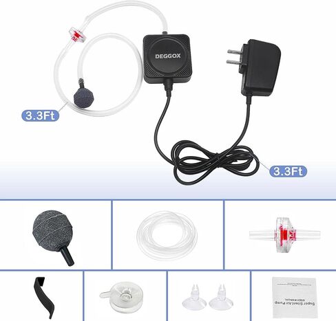 DEGGOX Mini Aquarium Air Pump for 1-15 Gallon Fish Tank 1 Watt Oxygen Small Aerator for Fish Tank Bubbler with Air Stones Silicone Tube Check Valves in Kuwait