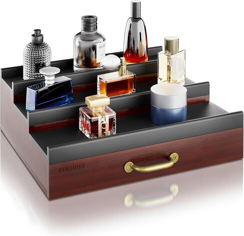 منظم كولونيا YIKIBOX مع حجرة مخفية ودرج، منظم عطر خشبي، منظم حامل كولونيا للرجال ورافعات عرض التخزين لخزانة الملابس، هدية رائعة للرجال/الأصدقاء in Kuwait