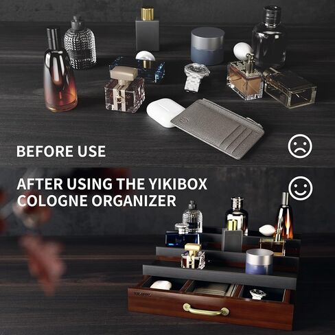منظم كولونيا YIKIBOX مع حجرة مخفية ودرج، منظم عطر خشبي، منظم حامل كولونيا للرجال ورافعات عرض التخزين لخزانة الملابس، هدية رائعة للرجال/الأصدقاء in Kuwait