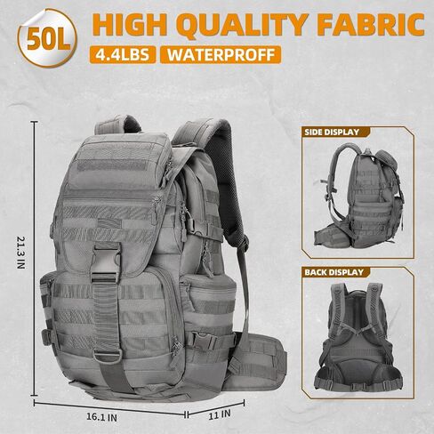 KXBUNQD 50L العسكرية التكتيكية على ظهره المشي لمسافات طويلة مقاوم للماء على ظهره حزمة عسكرية كبيرة 3 يوم حقيبة ظهر للهجوم مول حقيبة الظهر in Saudi Arabia