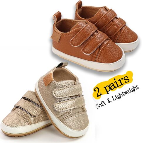 eitwo 2Pairs Baby Shoes,Boys Girls Non-Slip Rubber Sole Sneakers,Unisex Infant Soft Lightweight First Walking Crib Shoes in Saudi Arabia