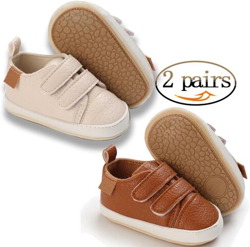 eitwo 2Pairs Baby Shoes,Boys Girls Non-Slip Rubber Sole Sneakers,Unisex Infant Soft Lightweight First Walking Crib Shoes in Kuwait