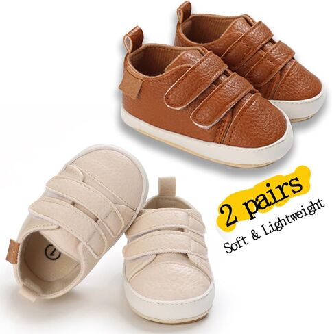 eitwo 2Pairs Baby Shoes,Boys Girls Non-Slip Rubber Sole Sneakers,Unisex Infant Soft Lightweight First Walking Crib Shoes in Kuwait