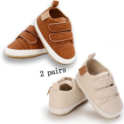 eitwo 2Pairs Baby Shoes,Boys Girls Non-Slip Rubber Sole Sneakers,Unisex Infant Soft Lightweight First Walking Crib Shoes in Kuwait
