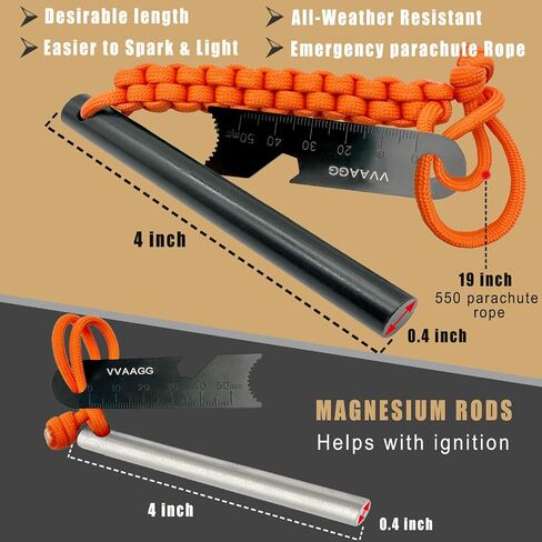 VVAAGG Flint and Steel Fire Starter Kit Survivor, 3/8" 1/2 inch Ferro Rods and Magnesium Rods with Paracord Handle in Saudi Arabia