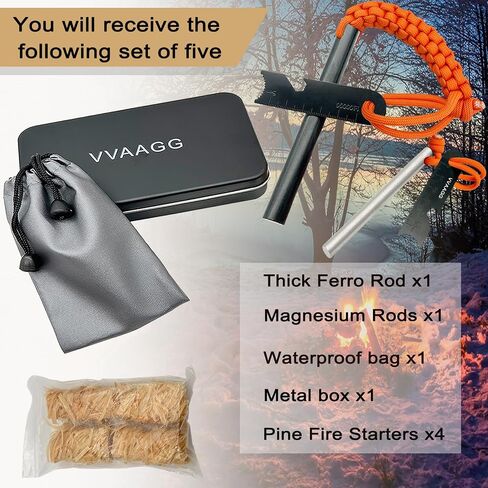 VVAAGG Flint and Steel Fire Starter Kit Survivor, 3/8" 1/2 inch Ferro Rods and Magnesium Rods with Paracord Handle in Saudi Arabia