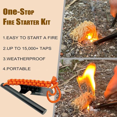 VVAAGG Flint and Steel Fire Starter Kit Survivor, 3/8" 1/2 inch Ferro Rods and Magnesium Rods with Paracord Handle in Saudi Arabia