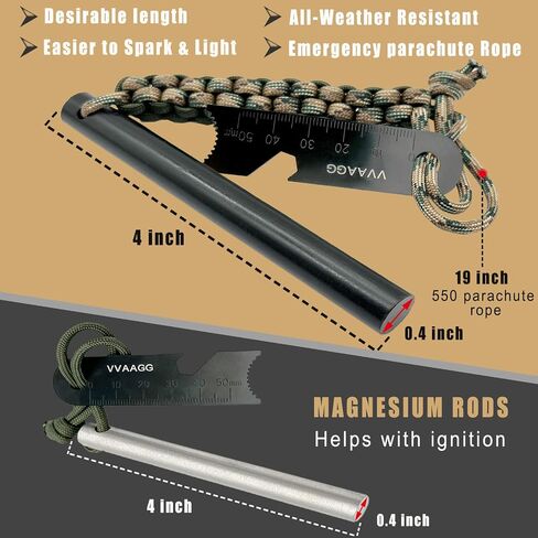 VVAAGG Flint and Steel Fire Starter Kit Survivor, 3/8" 1/2 inch Ferro Rods and Magnesium Rods with Paracord Handle in Saudi Arabia