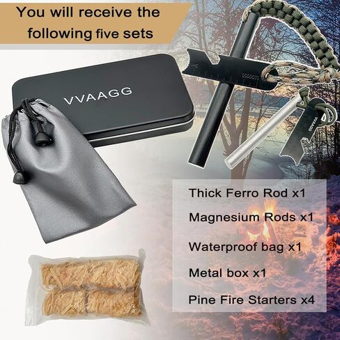 VVAAGG Flint and Steel Fire Starter Kit Survivor, 3/8" 1/2 inch Ferro Rods and Magnesium Rods with Paracord Handle in Saudi Arabia