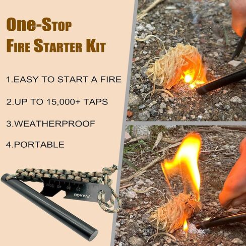 VVAAGG Flint and Steel Fire Starter Kit Survivor, 3/8" 1/2 inch Ferro Rods and Magnesium Rods with Paracord Handle in Saudi Arabia