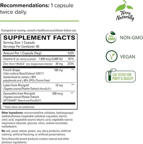 Terry Naturally Healthy Night Vision - 60 Capsules - Comprehensive Eye Support - with Lutein, Zeaxanthin & Zinc - Vegan, Non-GMO - 60 Servings in Saudi Arabia