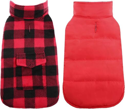 Kuoser Dog Winter Coat, Windproof Dog Fleece Jacket British Style Plaid Cold Weather Dog Vest Coats, Reversible Cozy Warm Dog Clothes Pet Apparel for Small Dogs XS in Saudi Arabia