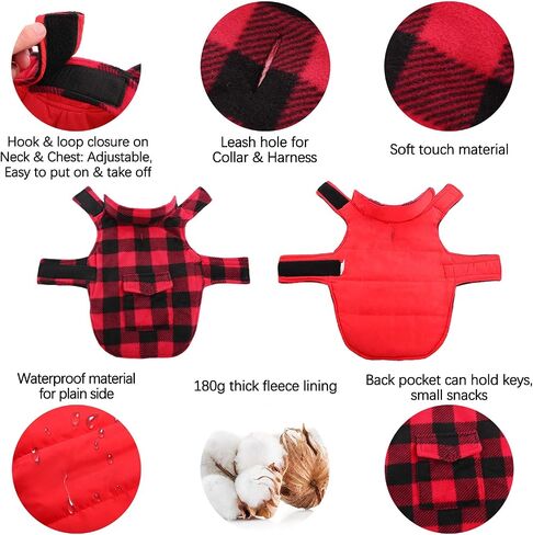 Kuoser Dog Winter Coat, Windproof Dog Fleece Jacket British Style Plaid Cold Weather Dog Vest Coats, Reversible Cozy Warm Dog Clothes Pet Apparel for Small Dogs XS in Saudi Arabia