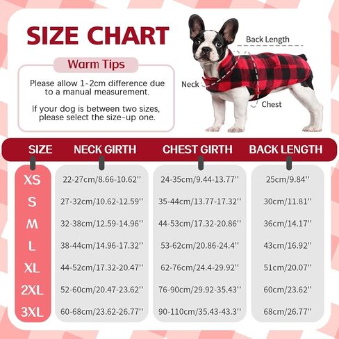 Kuoser Dog Winter Coat, Windproof Dog Fleece Jacket British Style Plaid Cold Weather Dog Vest Coats, Reversible Cozy Warm Dog Clothes Pet Apparel for Small Dogs XS in Saudi Arabia
