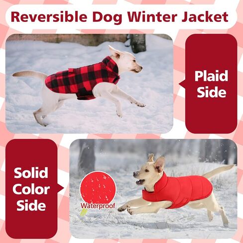 Kuoser Dog Winter Coat, Windproof Dog Fleece Jacket British Style Plaid Cold Weather Dog Vest Coats, Reversible Cozy Warm Dog Clothes Pet Apparel for Small Dogs XS in Saudi Arabia
