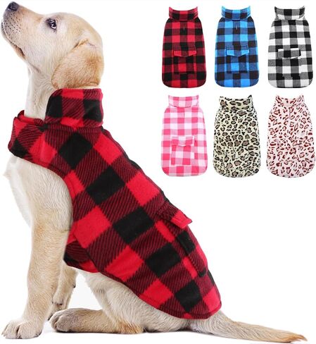 Kuoser Dog Winter Coat, Windproof Dog Fleece Jacket British Style Plaid Cold Weather Dog Vest Coats, Reversible Cozy Warm Dog Clothes Pet Apparel for Small Dogs XS in Saudi Arabia
