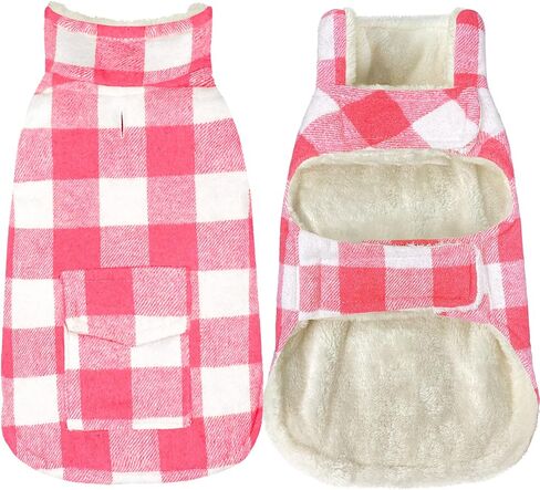 Malier Classic Plaid Fleece Dog Coat - Warm Winter Jacket with Pocket, Windproof for Small, Medium, Large Dogs (Red, X-Large) in Kuwait