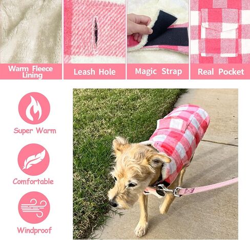 Malier Classic Plaid Fleece Dog Coat - Warm Winter Jacket with Pocket, Windproof for Small, Medium, Large Dogs (Red, X-Large) in Kuwait