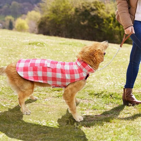 Malier Classic Plaid Fleece Dog Coat - Warm Winter Jacket with Pocket, Windproof for Small, Medium, Large Dogs (Red, X-Large) in Kuwait