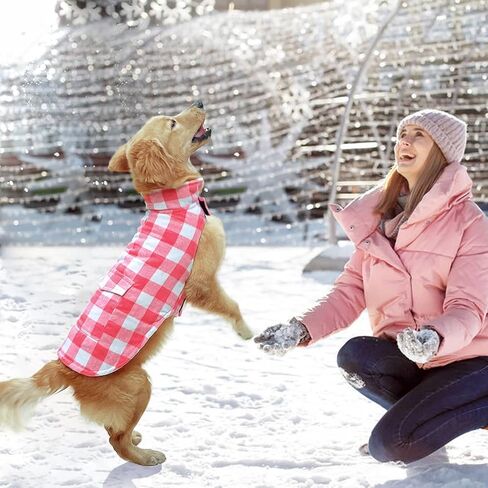 Malier Classic Plaid Fleece Dog Coat - Warm Winter Jacket with Pocket, Windproof for Small, Medium, Large Dogs (Red, X-Large) in Kuwait