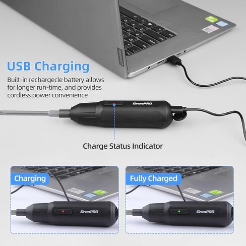 GRENPRO Cordless Electric Screwdriver, 3.6V ATM Electric Screwdriver Cordless,USB Cable and 2 1/4"Hex Shank Bits Included, Portable Automatic Home Repair Tool Kit in Kuwait