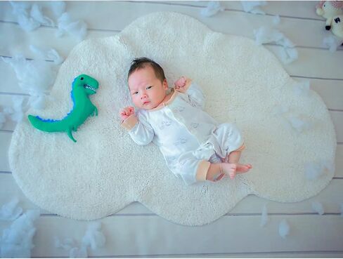 هابودا سجاد على شكل سحابة لغرفة الاطفال دافئ وناعم 100% قطن فاخر مخملي محبوك يدويا سجاد ديكور لغرفة الاطفال سجاد الزحف 100 سم 65 سم (ابيض) in Kuwait